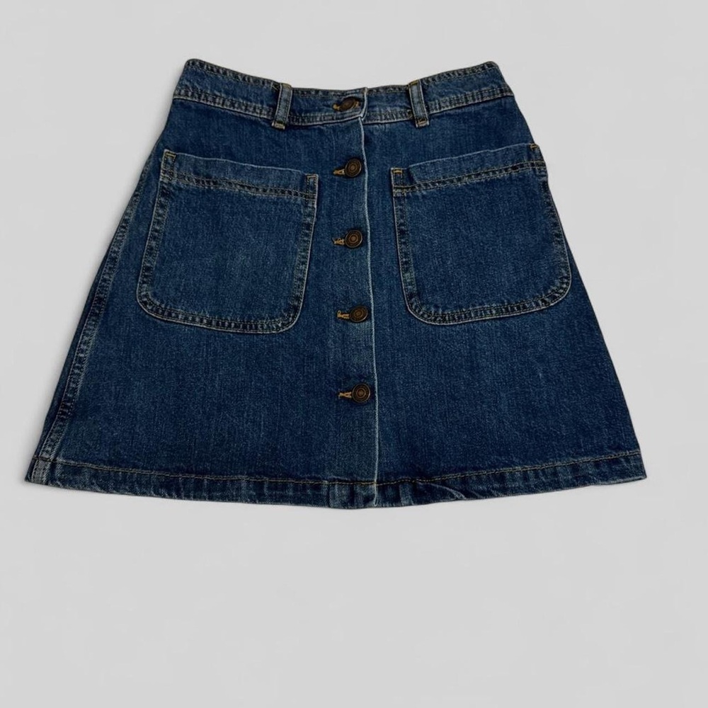 Zara Dark Blue Button-Front Denim A-Line Skirt